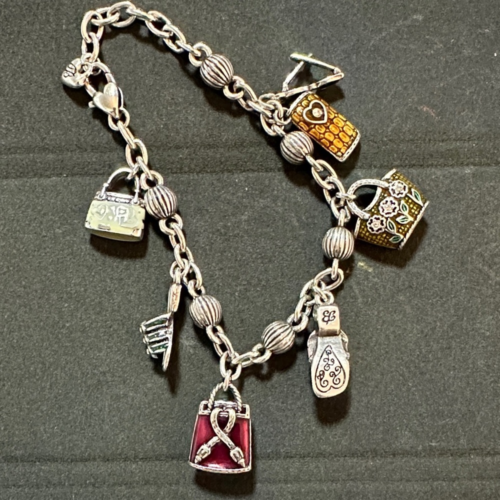 Elegant Silver Bracelet with Heart and Bag Charms